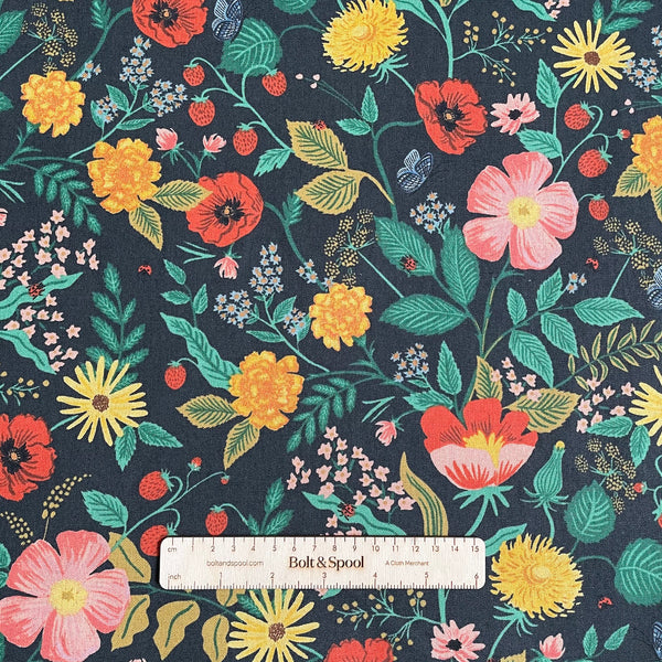 Cotton + Steel : Rifle Paper Co. Camont - Poppy Fields Black Unbleached Canvas