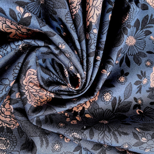 Cotton + Steel : Earth Magic - It's Cool to Be Kind Slate floral quilting cotton