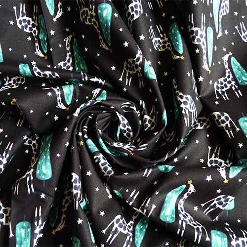 Cotton and Steel : Chill Out - Wish Upon A Star Aqua Metallic giraffe quilting cotton