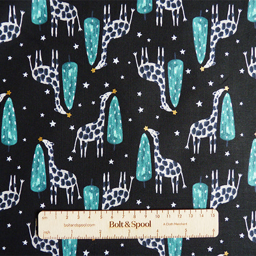 Cotton and Steel : Chill Out - Wish Upon A Star Aqua Metallic giraffe quilting cotton