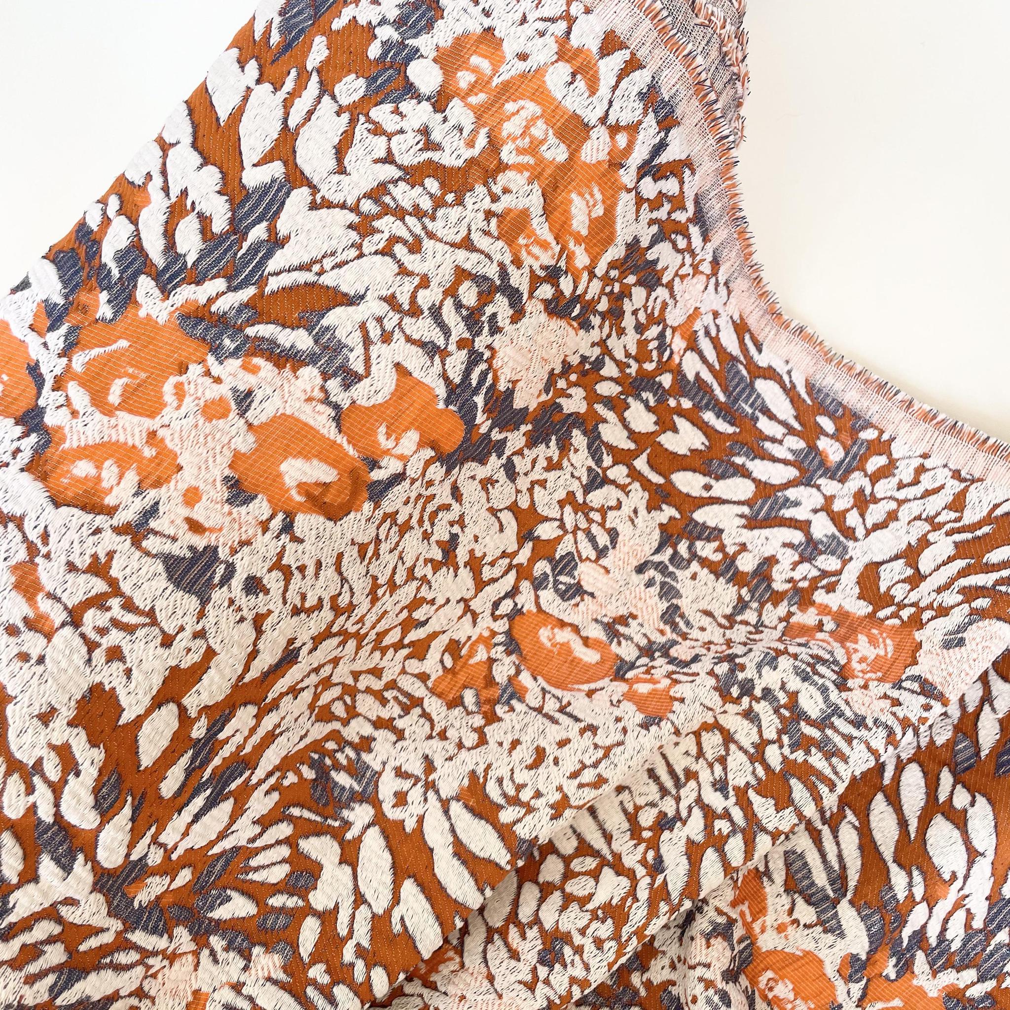 FCN Textiles : Jungle Brocade - Orange / White