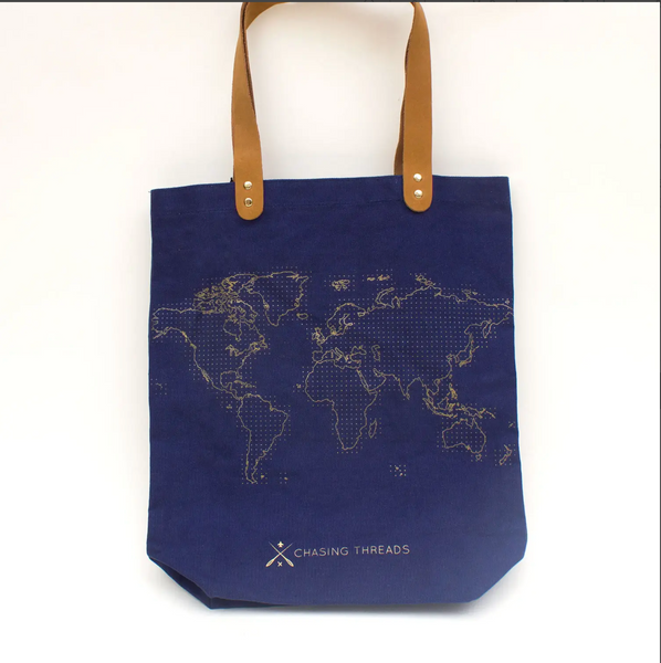 Chasing Threads : Stitch Where You've Been Tote Bag Kit - Navy Cotton