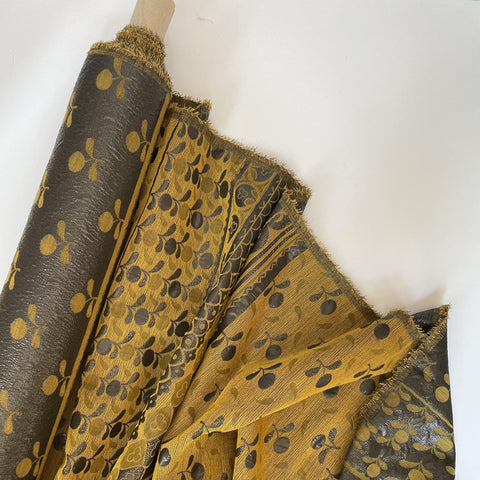 FCN Textiles : Folk Brocade - Gold / Charcoal