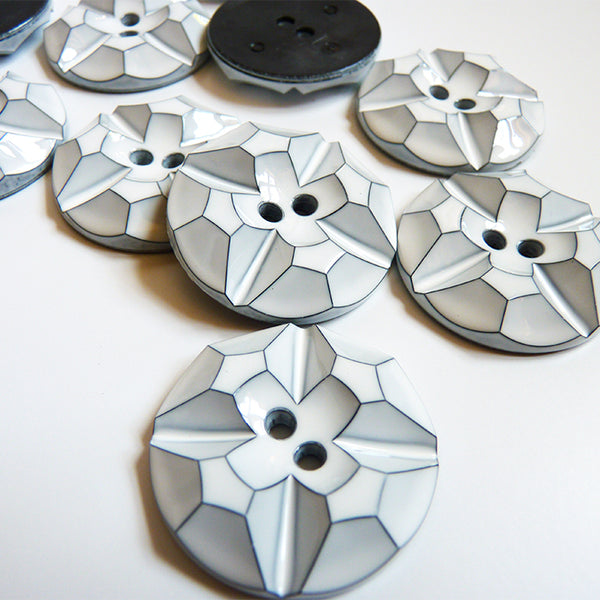 Faceted Plastic Button - White