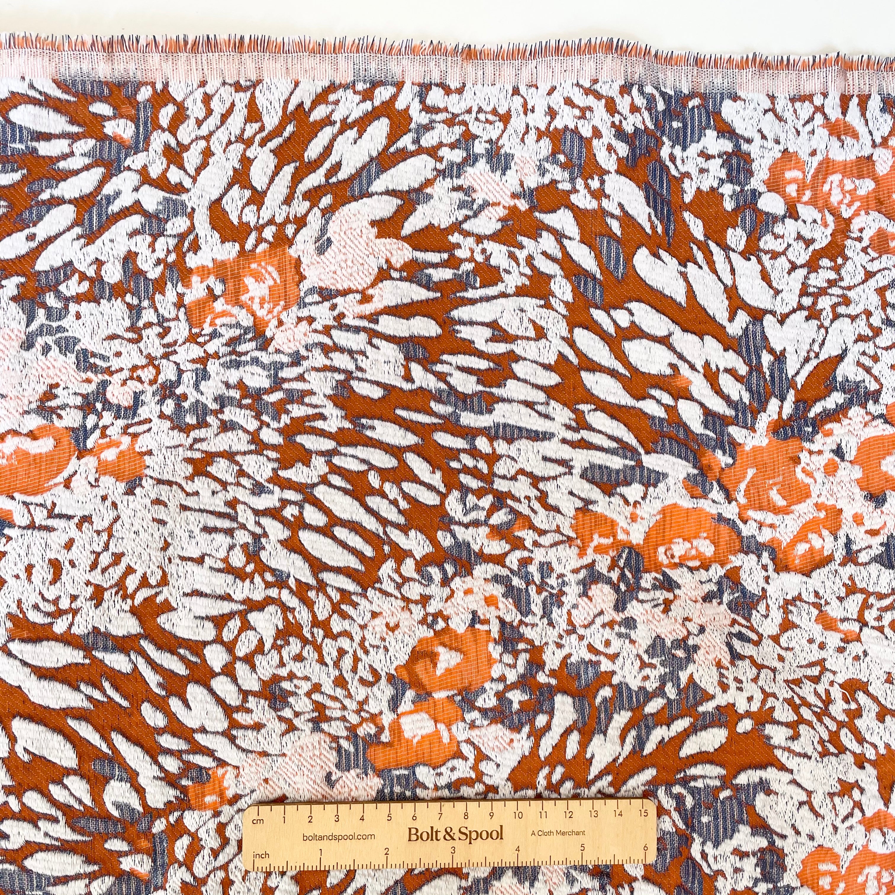 FCN Textiles : Jungle Brocade - Orange / White