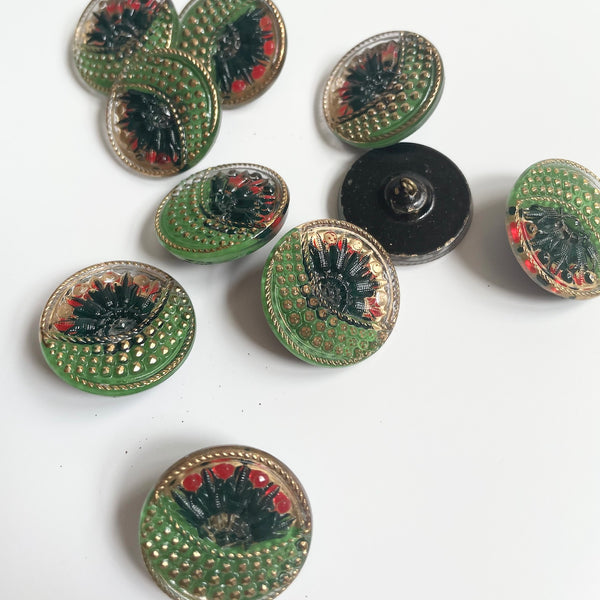 Hand-Painted Peacock Glass Shank Button
