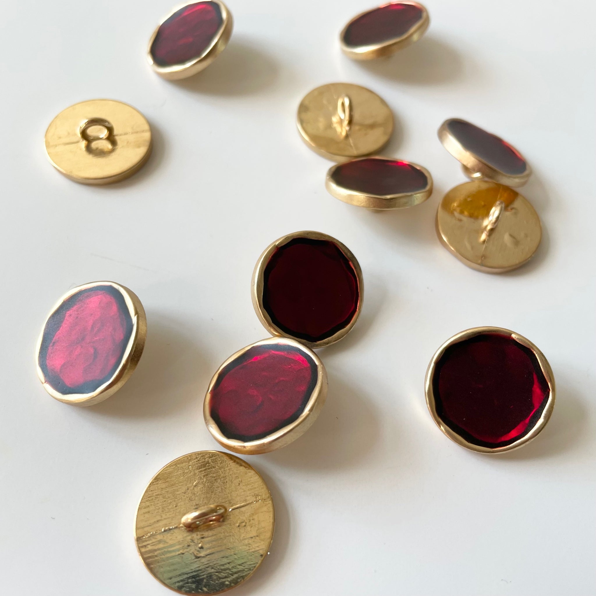 Gold Enamelled Shank Button - Red