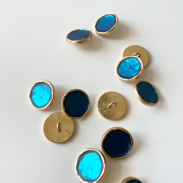 Gold Enamelled Shank Button - Turquoise