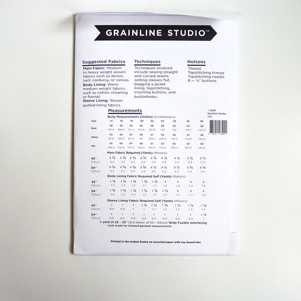 Grainline Studio : Thayer Jacket Extended Sizing