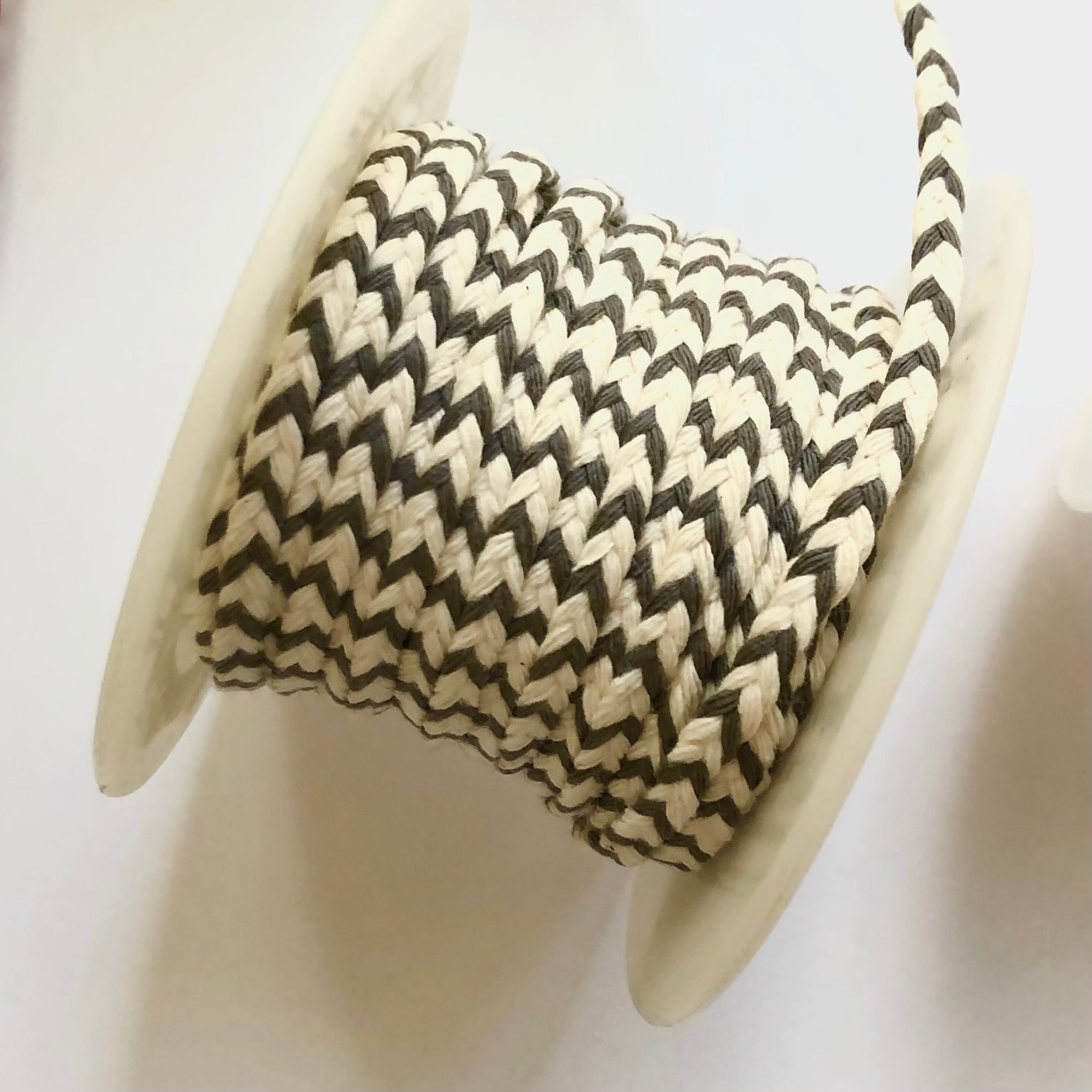 1-1/2 yard Remnant : French Cotton Chevron Braid Trim - Grey / Ecru