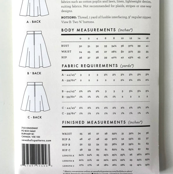 Sewaholic Patterns : Hollyburn Skirt
