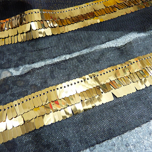 dangly rectagular gold sequins black mesh