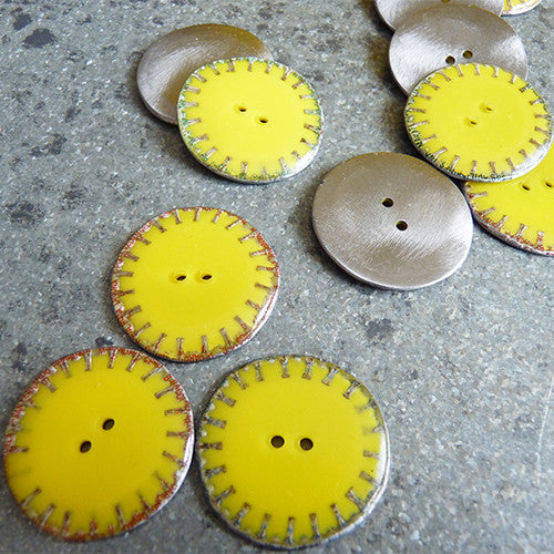 recycled metal bottle cap crown button yellow 2 hole