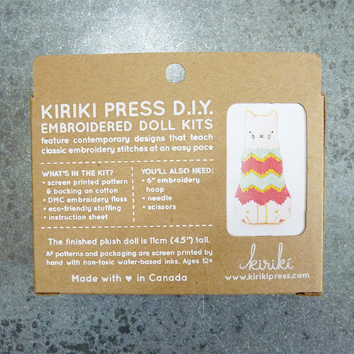kiriki press embroider stuffed fiesta cat doll kit
