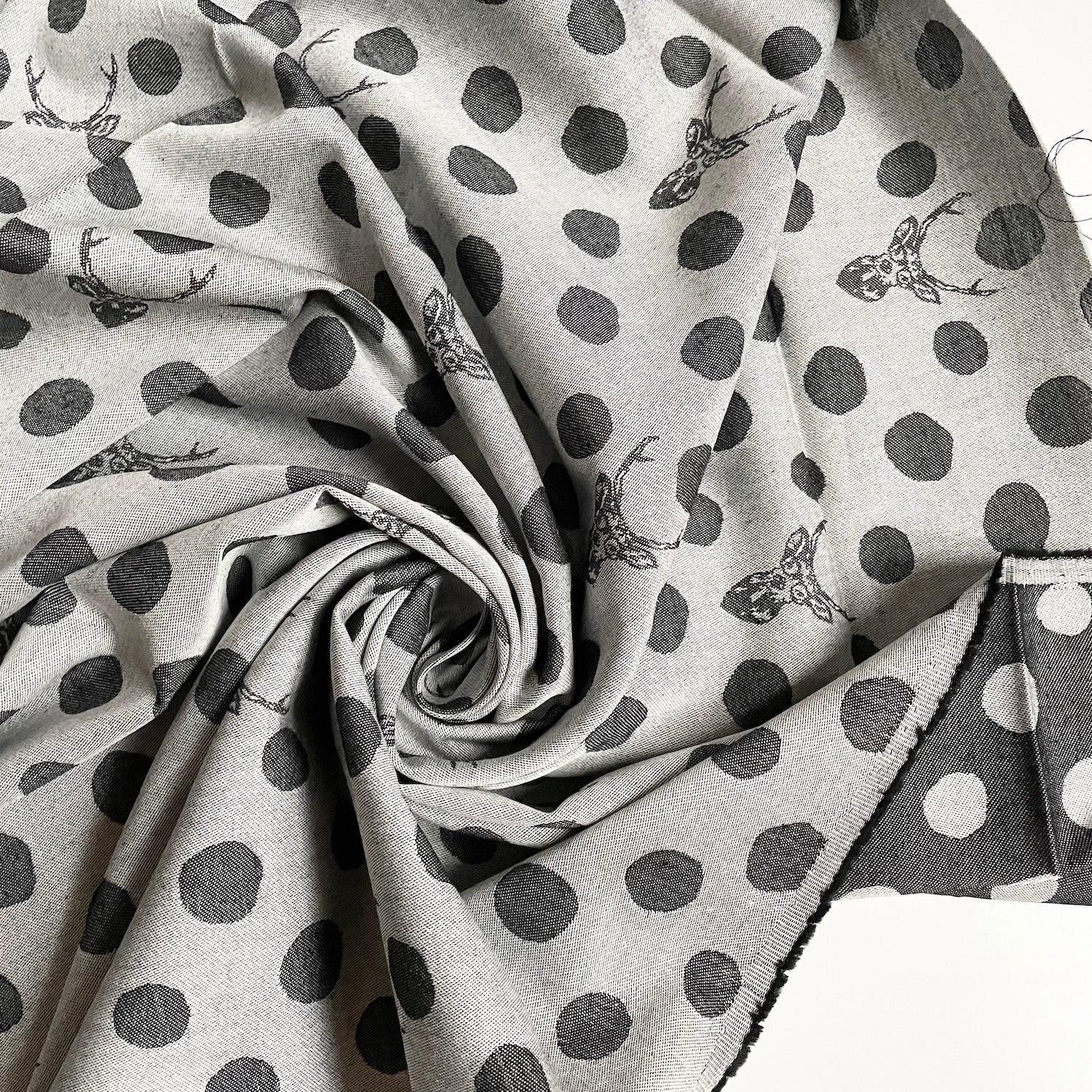 Kokka : Polka Dot Stag Cotton Jacquard - Gray / Charcoal