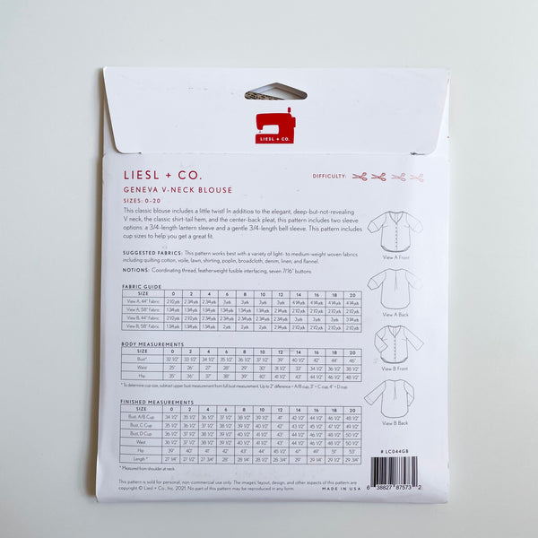 Liesl + Co Patterns : Geneva V-Neck Blouse