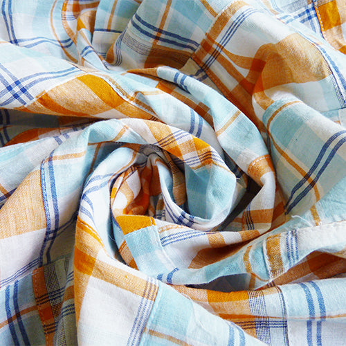 Cotton Patchwork Madras - Orange / Blue