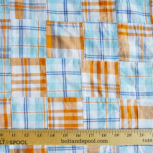 Cotton Patchwork Madras - Orange / Blue
