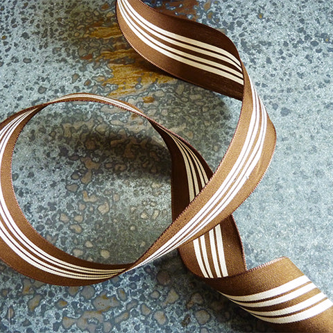 may arts wired edge ribbon white stripes on brown