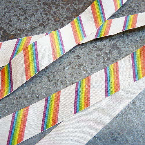 May Arts Ribbon : Ivory Canvas Ribbon - Rainbows