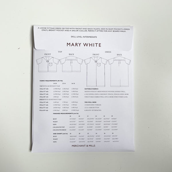 Merchant & Mills Pattern : The Mary White (UK 18-28)