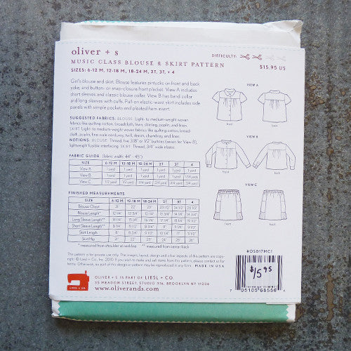 oliver + s music class blouse and skirt sewing pattern back