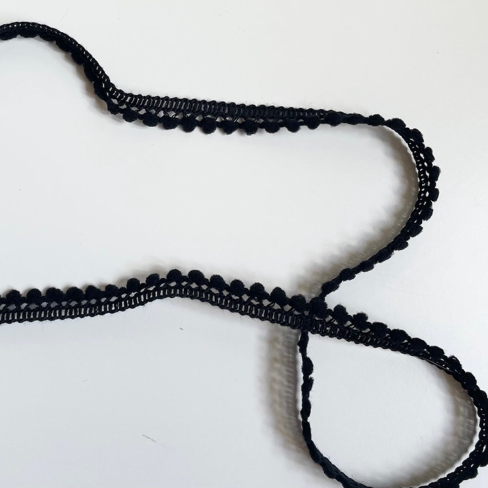 Pom Pom Fringe - Black 10mm