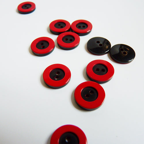 Black Plastic Button - Red Rim