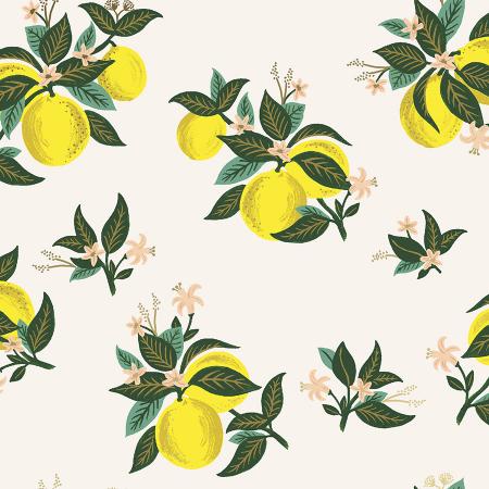Cotton + Steel : Rifle Paper Co. Primavera - Citrus Blossom Lemon Metallic quilting cotton fabric