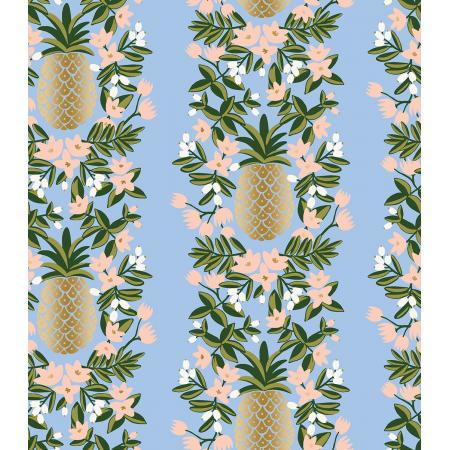 Cotton + Steel : Rifle Paper Co. Primavera - Pineapple Stripe - periwinkle blue  Metallic quilting cotton fabric