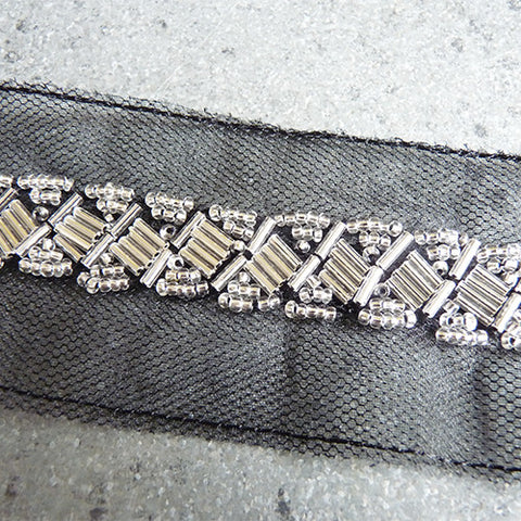 Annalise Lace Trim Embellished With 3MM Round Silver Studs - Black (Sold by  the Yard)
