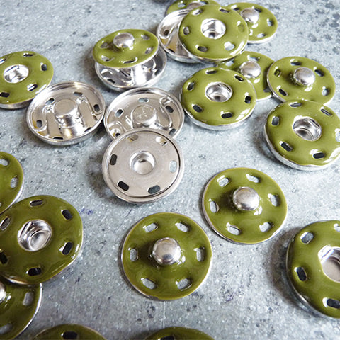 metal sew on snaps green silver