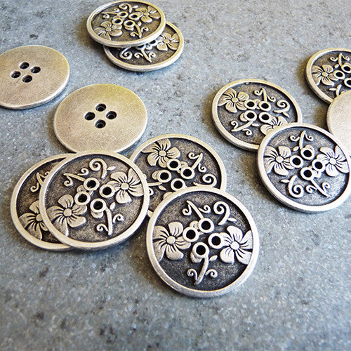metal flower button antique silver