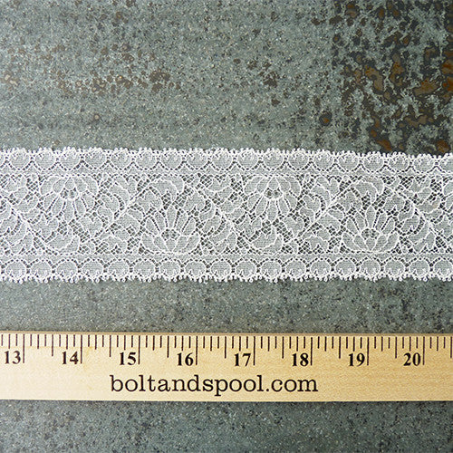 New Ivory Overembroidered Calais Leavers Lace, 7 Cm, Made in France -   Canada
