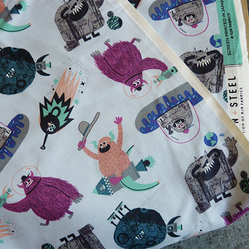 Cotton + Steel : Across the Universe - Spaced Out Periwinkle monsters quilting cotton