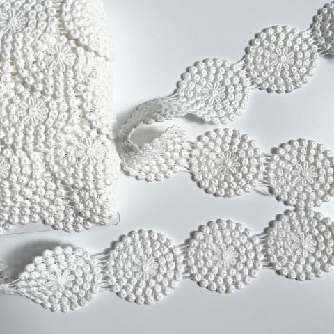Guipure Lace - Dot Flowers White
