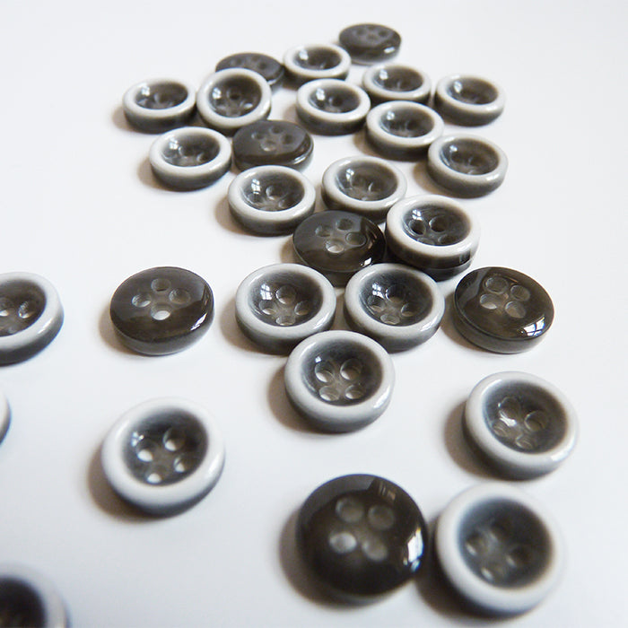 White-Rimmed Plastic Shirt Button - Gray