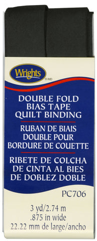 Wrights Double Fold Bias Tape Quilt Binding -  Black
