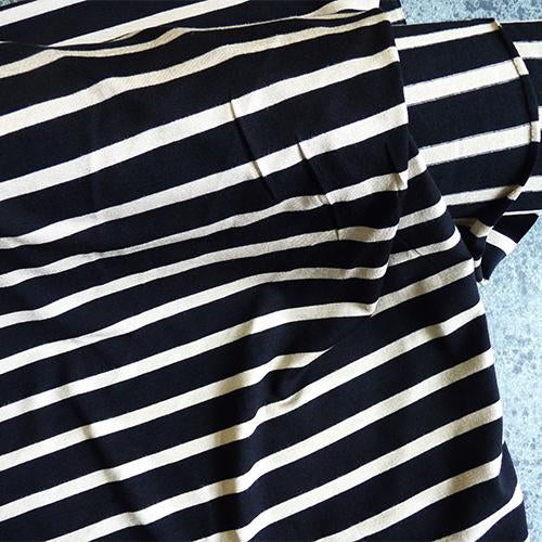 Dynomite Striped Viscose Jersey fabric - Black / Sand